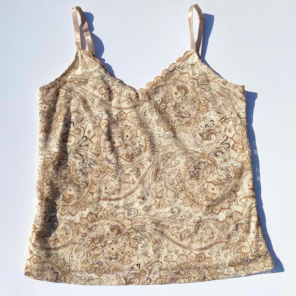 Avenue Tan Lace Paisley Print V-neck Tank Top Women's Size 14/16 Y2K Bohemian